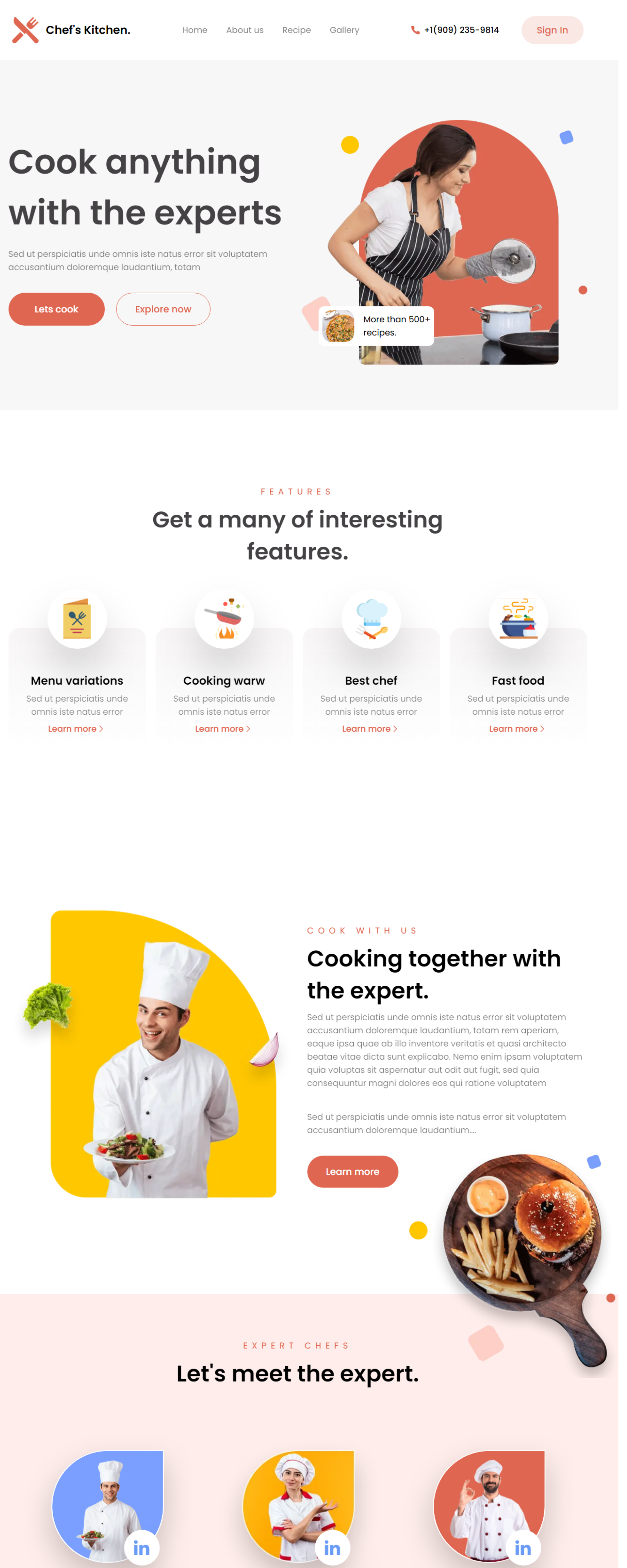 Chef's Kitchen NextJs & Figma Landing Page Template presentation image