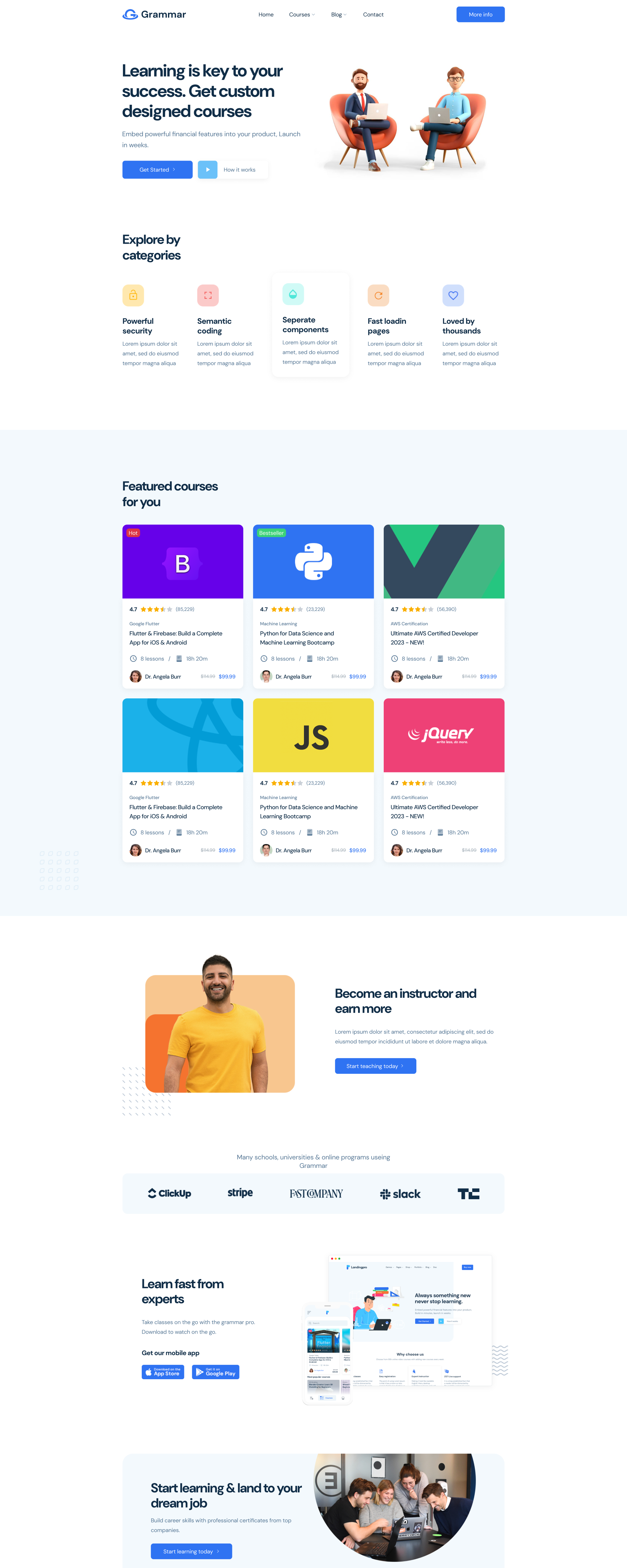 Grammar Pro NextJs E-Learning Website Template presentation image