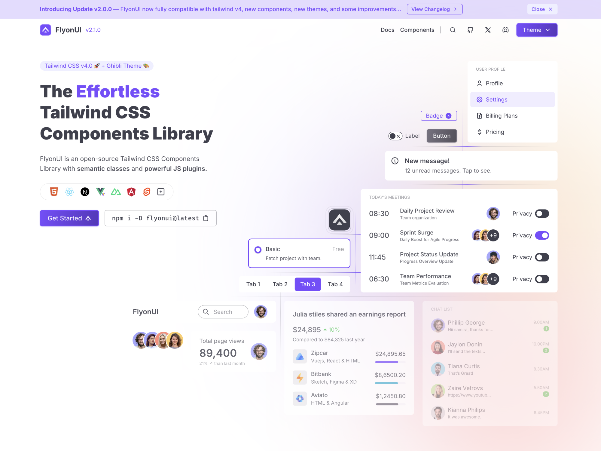 FlyonUI - The Easiest Tailwind CSS Components Library (Demo PNG) presentation image