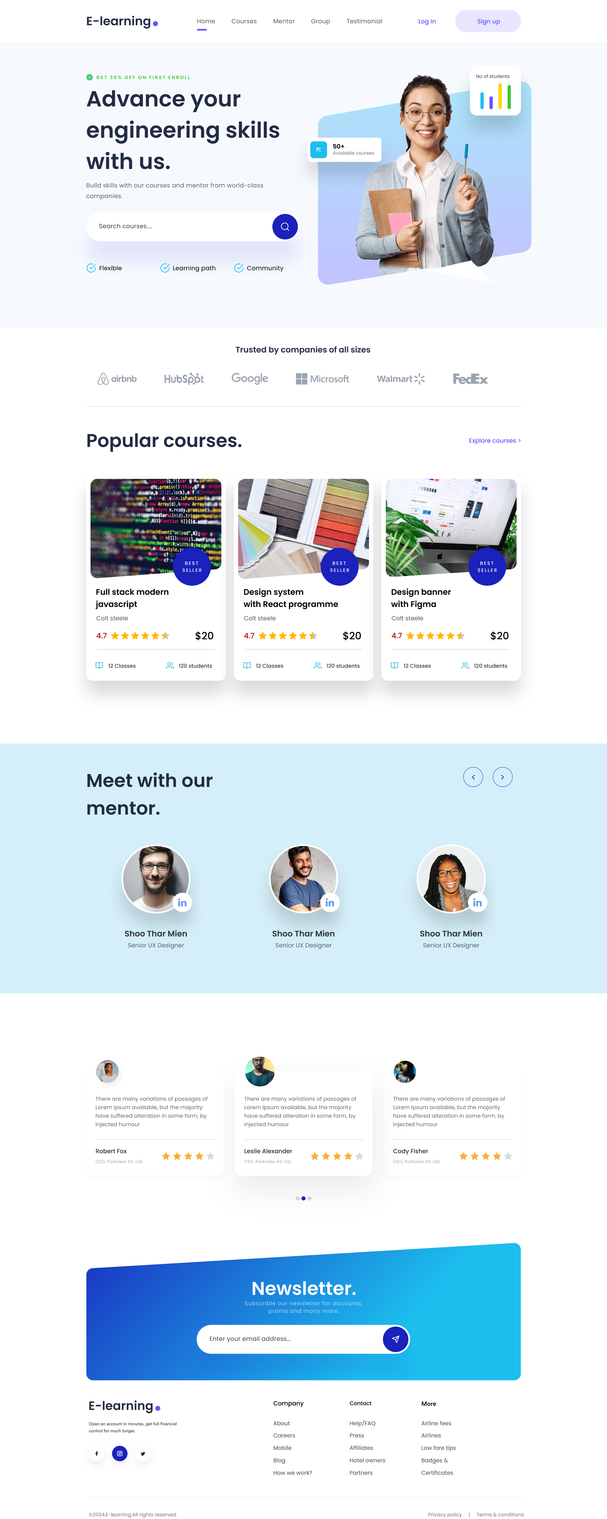 E-learning NextJs Free Landing Page Template presentation image